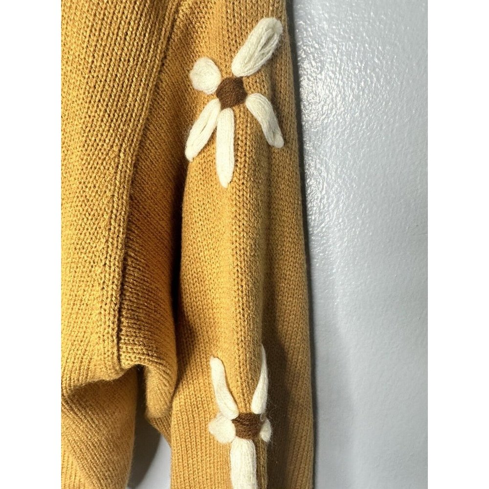 Altar’d State Brown Tan Crop Sweater Floral Long Sleeves Knit Women's M - Picture 6 of 6